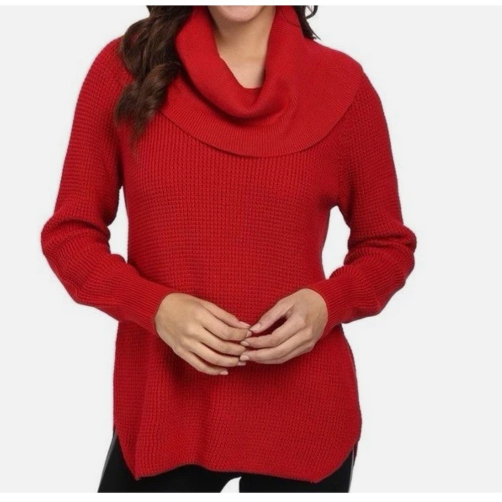 Michael Kors Pullover Sweater M Red Pullover Cowl Neck Waffle Knit Oversized
